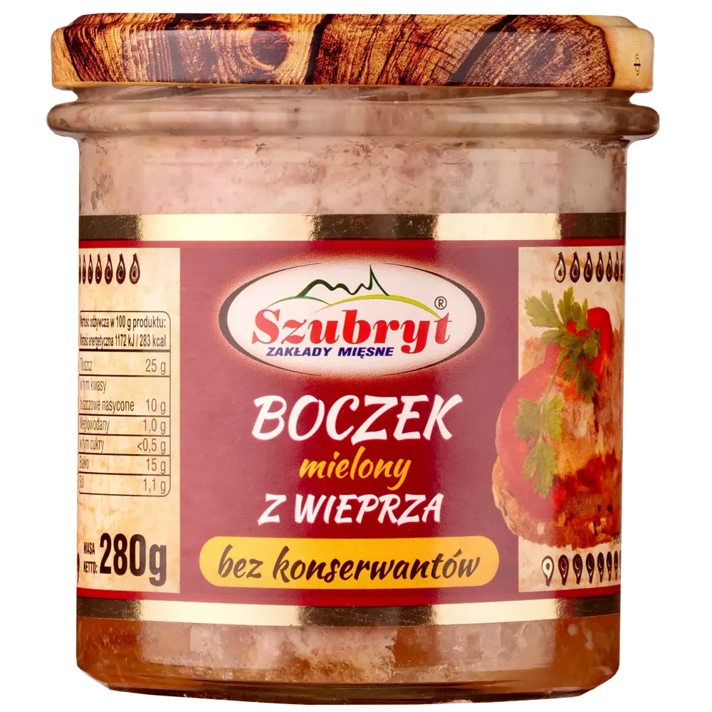 Mielony boczek w słoiku 280g Szubryt B/KONSERWANTÓW. 75230