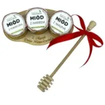 Dzień Nauczyciela Zestaw 3 miodków smakowych na podstawce z łyżką PREZENT. 73097