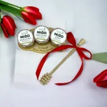 Dzień Nauczyciela Zestaw 3 miodków na podstawce z łyżką PREZENT. 72793