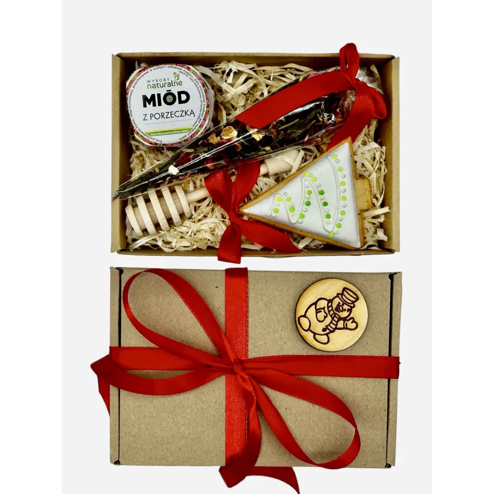 Zestaw prezentowy UPOMINEK piernik miodki łyżka do miodu herbata. 73066