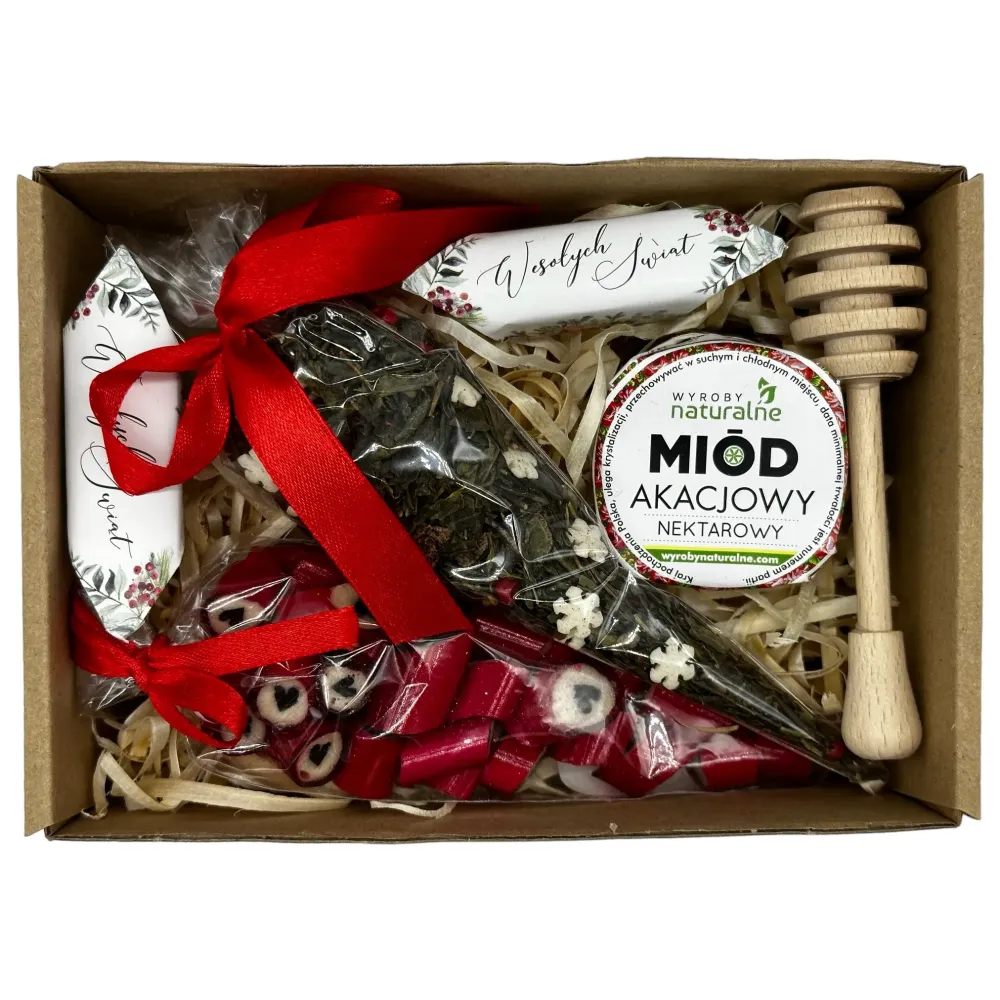 Zestaw prezentowy UPOMINEK miodek herbata cukierki łyżka do miodu. 73066