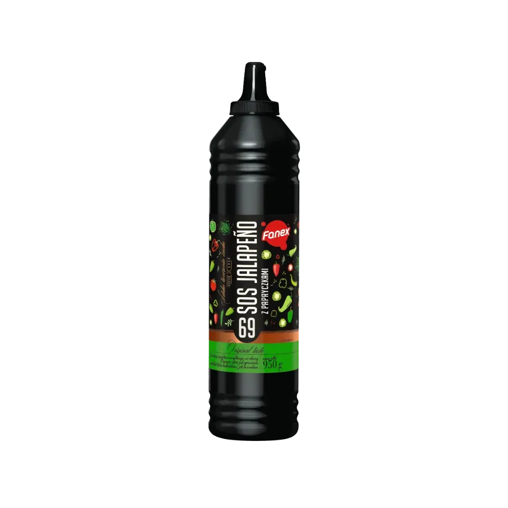 69 PIKANTNY Sos z papryczkami jalapeno FANEX 950g na grilla do burgerów i kiełbasek. 7765