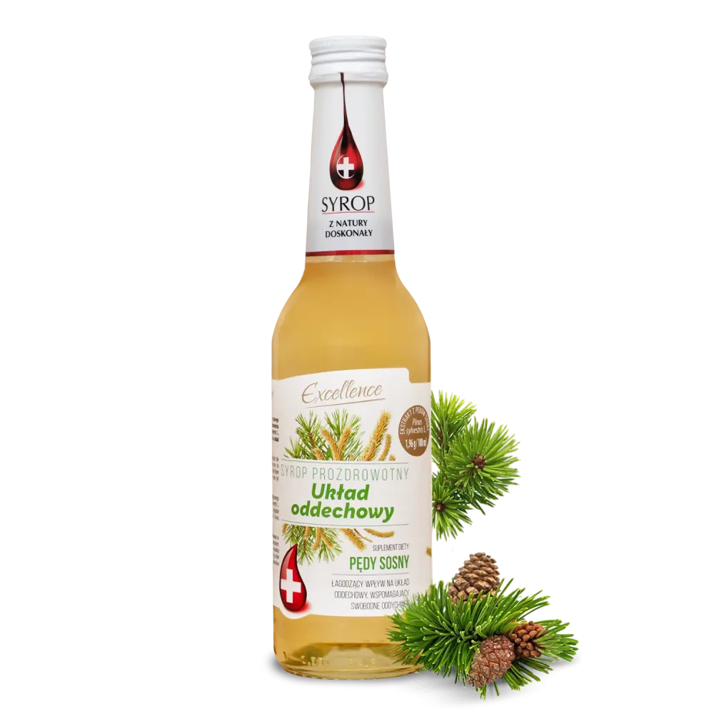 Syrop prozdrowotny UKŁAD ODDECHOWY. Suplement diety syrop z ekstraktami z pędów sosny i kwiatów czarnego bzu. 10075