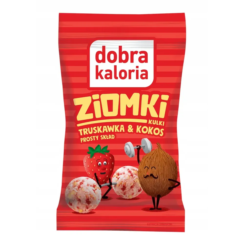 KULKI ZIOMKI truskawka & kokos KOMOS RYŻOWA 24g prosty skład DOBRA KALORIA 2558