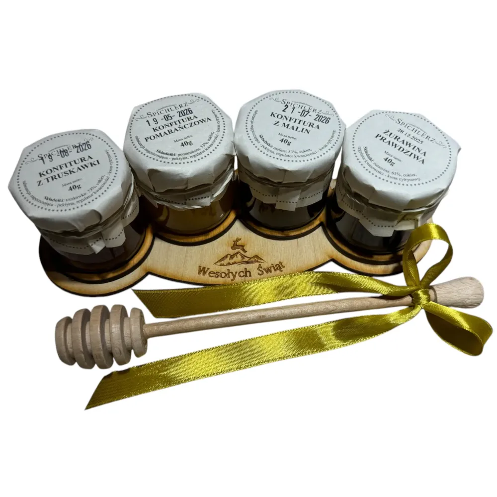 Zestaw 4 konfitur na podstawce PREZENT 4x40g + łyżka 74599