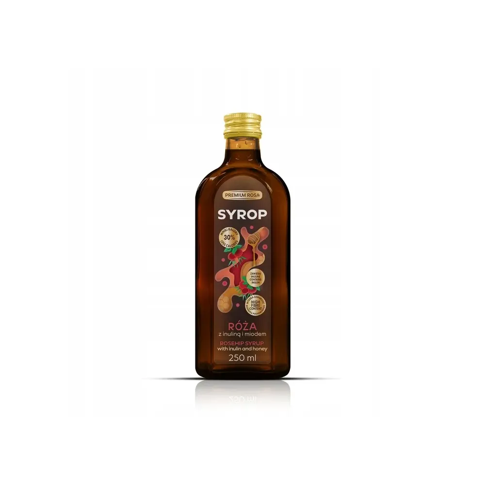 PREMIUM ROSA SYROP 250ML Z OWOCÓW RÓŻY Z INULINĄ I MIODEM