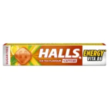 HALLS ENERGY cukierki z kofeiną i wit b6 smak ICE TEA BEZ CUKRU DROPS 32g 57030982