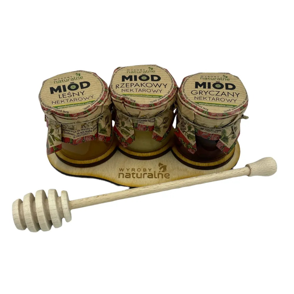 Zestaw 3 miodków na podstawce z łyżką PREZENT. 72793