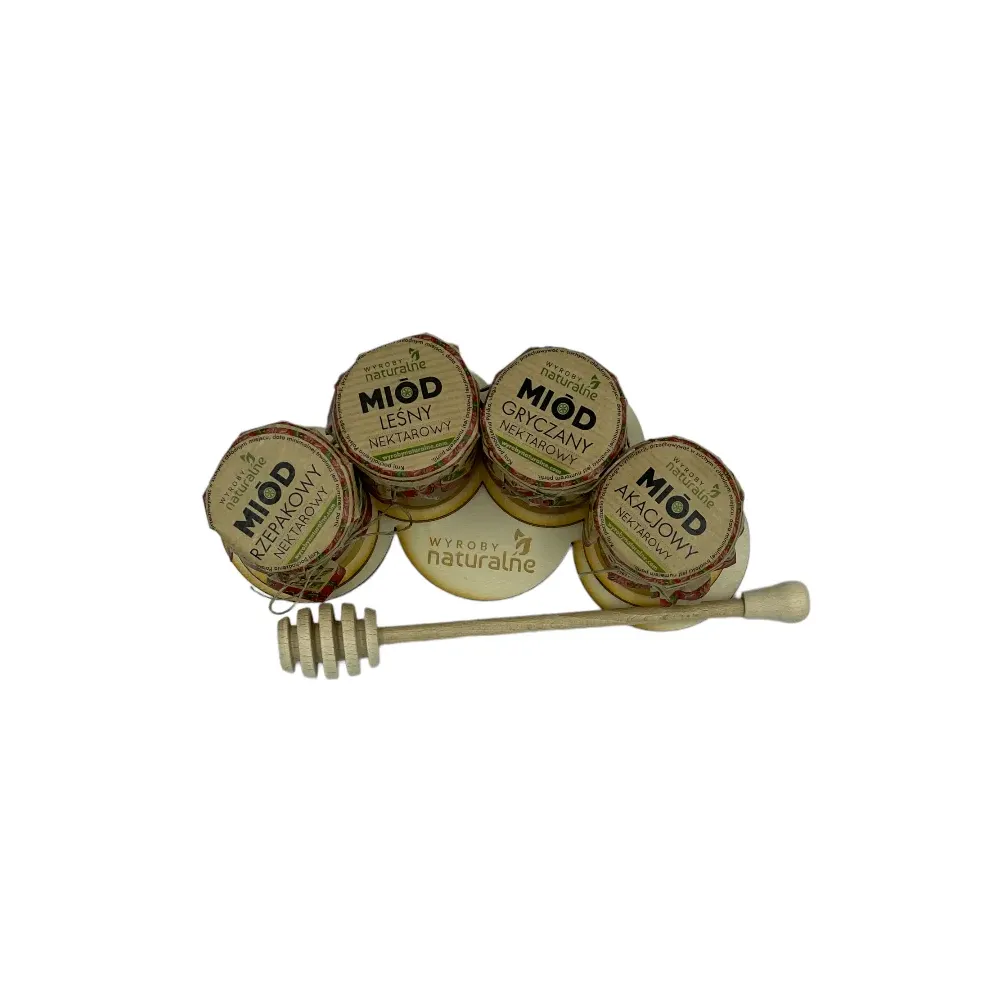Zestaw 4 miodków na podstawce z łyżką PREZENT. 73110